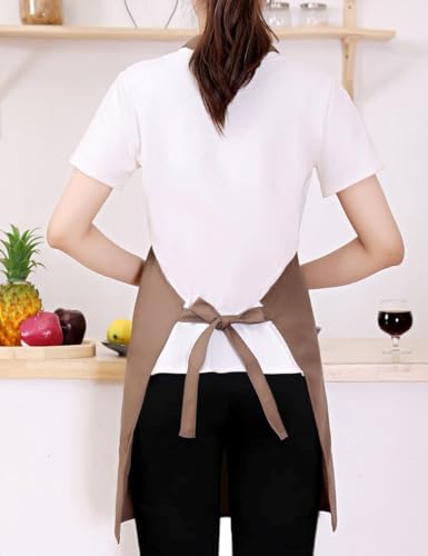 Kitchen Cooking Apron for Women Men with Big Pockets Canvas Waterproof Aprons for Server Pottery Artist Chef Apron - color: Brown
