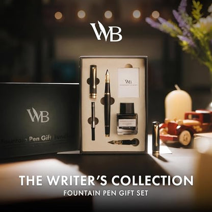 Wordsworth & Black Fountain Pen Set, Luxury Bamboo Wood - Medium Nib, Extra Fine Nib, Gift Case; 25ML Black Ink Bottle, 6 Ink Cartridges, Refill Converter - Calligraphy, Writing [Black Wood] - color: Black Wood
