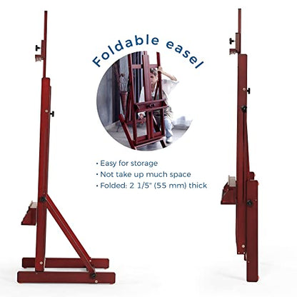 VISWIN Large H-Frame Easel for Painting 53"-91" H, Adjustable Solid Beech Wood Heavy Duty Easel Stand with Storage Tray, Hold Canvas up to 78", Art Easel for Adults, Artists - Walnut - color: Walnut