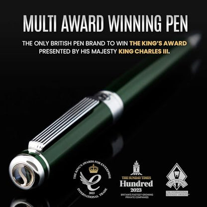 Scriveiner Green Ballpoint Pen - Stunning British Racing Green Luxury Pen, Chrome Finish, Schmidt Black Refill, Best Ball Pen Gift Set for Men & Women, Professional Executive Office, Nice Designer Pen - color: 4. British Racing Green with Chrome