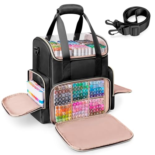 Rexmica Double Layer Marker Organizer Bag Fit for 400 Markers, Large Marker Storage Case with Dividers and Multiple Pockets for Art Markers, Coloring Book or Other Painting Supplies, Black (Patented) - color: Black