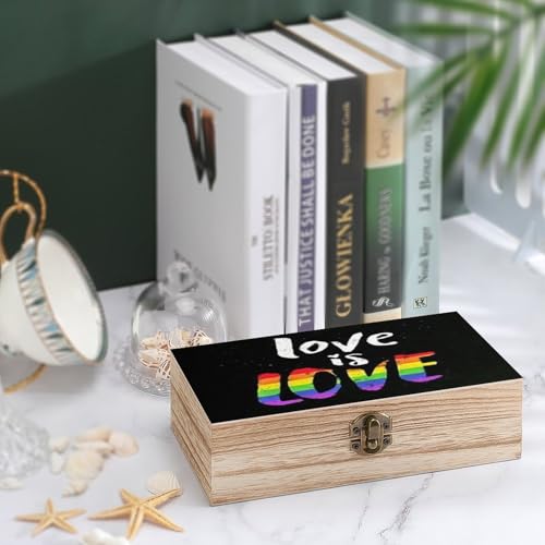 LGBT Rainbow Pride Love Is Love Jewelry Box Wooden Rustic Multi-Purpose Organizer with Front Clasp for Jewelry, Crafts, Accessories & Small Items - color: style-8