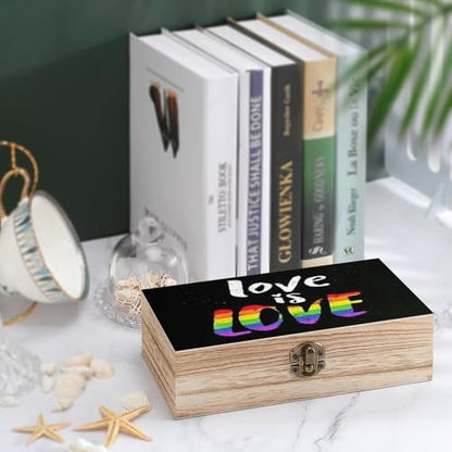 LGBT Rainbow Pride Love Is Love Jewelry Box Wooden Rustic Multi-Purpose Organizer with Front Clasp for Jewelry, Crafts, Accessories & Small Items - color: style-8
