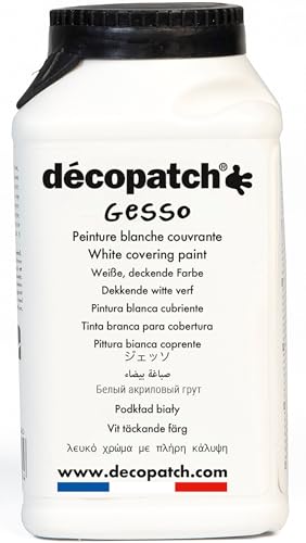 Décopatch - Ref GE300AO - Gesso Primer Paint - 300g Bottle - Thick White Acrylic Paint, Suitable for Creating a Plain White Base on Papier Maché Before Decoration - color: Gesso White, size: 10.58 Ounce (Pack of 1)