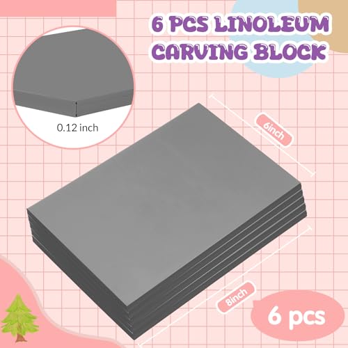 MotiMind 6 Pcs 6 x 8 Inch Linoleum Block Rubber Stamp Carving Blocks Soft Linocut Blocks Soft Linocut Plates for Printmaking DIY Art Craft Projects and Scrap Booking, Gray