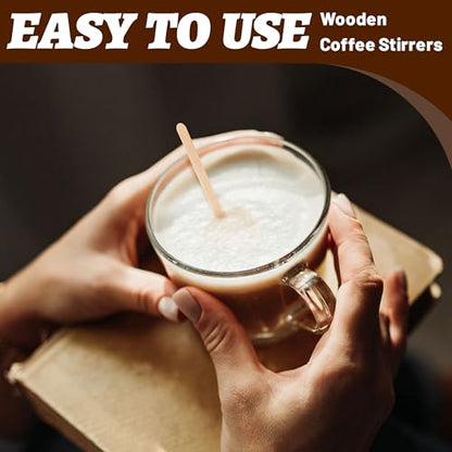 ANTETOK 100Pcs Wooden Coffee Stirrers Paper Wrapped 4.3Inch,Individually Wrapped Disposable Coffee Stir Sticks for Coffee,Tea,Cocktail and Hot Chocolate - size: 4.3Inch-100pcs(Wrapped)