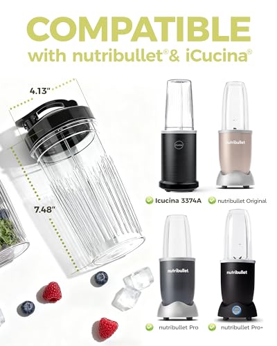 ICUCINA Replacement Blender Cups, Compatible with NutriBullet 600W/Pro 900W/Pro+, 37oz BPA-Free Tritan Smoothie Cups with Flip-Top To-Go Lids, 2-Pack Blender Accessories, Dishwasher Safe - size: 37 ounces