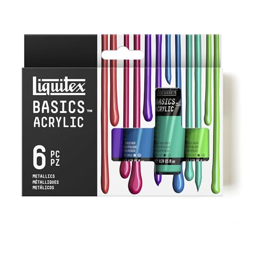 Liquitex BASICS Acrylic Paint Set, 6 x 22ml (0.74-oz) Tube, Metallic Color Paint Set