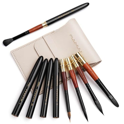 Fuumuui Travel Watercolor Brushes, 5Pcs Professional Plein Air Elegant Natural Squirrel Hair Travel Paint Brush Set with Sable Extended Needle Point Perfect for Watercolor Gouache Ink Painting - color: Black-5pcs