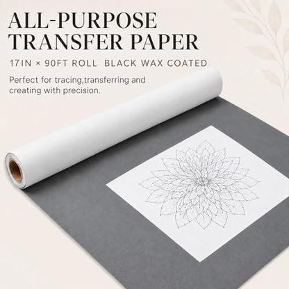 Fuyoooo 1 Roll 17 in x 90 ft Extra Large Graphite Transfer Paper Wax-Free Carbon Paper for Tracing Drawing and Sketching Transfer on Canvas Wood Ceramic Metal and Crafts (Gray) - color: Gray, size: 17 in X 90 ft, style: Wax-free