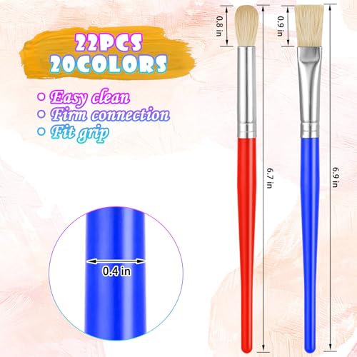 YGAOHF Paintbrushes Kids, 22 Pcs Round & Flat Toddler Kids Paint Brushes, Chubby Paint Brushes for Kids Bulk, Preschool Paint Brush for Acrylic Oil Watercolor Washable Paint Kit, Easy Hold & Clean - color: 22pcs
