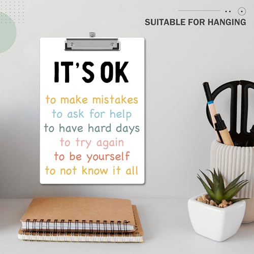 Inspirational Clipboard, Positive Afirmations ClipBoards with Low Profile Clip for Toddler Kids Students, Motivational ClipBoards Suitable for School Office, 12.6 x 9 Inch Size - C08 - style: It's Ok To Make Mistakes