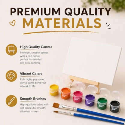 10 Set Mini Acrylic Paint Kit, Mini Canvas with Wooden Easels Acrylic Paints Strips, Minis Easel with Canvases for Kids Adults Classroom Birthday Painting Party (6 x 6Inch)