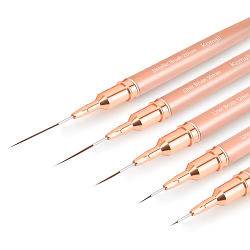 Komall Metallic Nail Art Brushes, 5Pcs Liner Brush Set, UV Gel Polish Painting Art Design Pen for Long Lines, Thin Details, Fine Drawing Sizes 4/8/12/20/25mm(Champagne Gold) - color: Champagne Gold