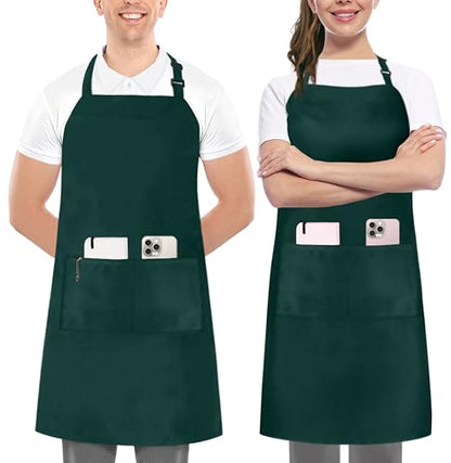 Utopia Kitchen 2 Pack Bib Apron, Adjustable with 2 Pockets, Water and Oil Resistant, Cooking Kitchen Chef Apron for Women Men - color: Green