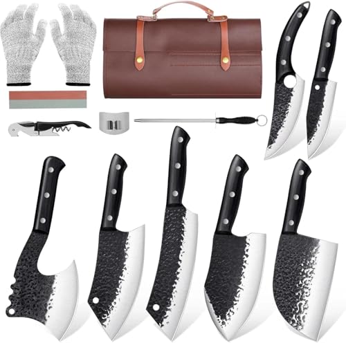 Golden Bird Butcher Knife Set - 13pcs Chef Knife Set Hand Forged Knives for Kitchen, Sharp Japanese Knives Sets for Meat Cutting, Camping, BBQ, Christmas Gifts for Men Women - size: 13.41inches