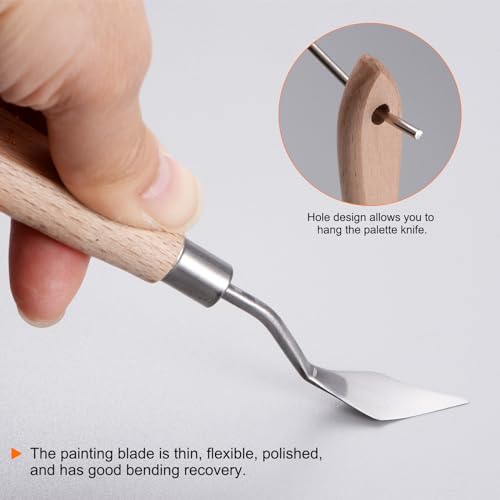 HARFINGTON 2pcs No.1 Painting Palette Knives Stainless Steel Pointy Spatula Pallet Knife with Beech Wood Handle for Oil Acrylic Paint Canvas Mixing Spreading