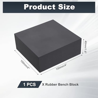 HARFINGTON Rubber Bench Block 4"x4"x1.6" Black Rubber Stamping Block Square Anti Vibration Pads for Jewelry Making Hammering Shaping Chasing Flattening Metals - size: 4"x4"x1.5"