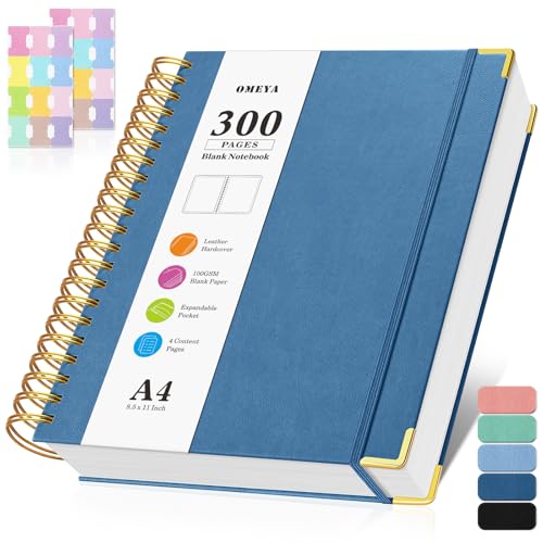 Blank Spiral Notebook: Sketch Book 8.5" X 11", Hardcover Sketchbook, 300 Pages Leather Unlined Notebook for Women Men,100GSM Thick Paper Journal, A4 Large Art Sketchbook for Drawing Work, Dark Blue - color: Dark Blue, size: A4