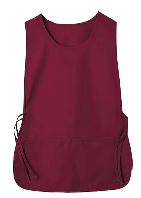 Large Smock Cobbler Apron for Men & Women, Adjustable Side Ties & 2 Pockets - color: Wine Red