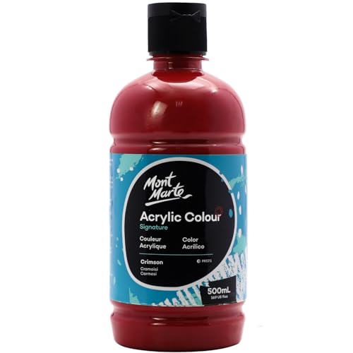 Mont Marte Signature Crimson Acrylic Paint, 16.9oz (500ml), Semi-Matte Finish, Suitable for Canvas, Wood, Fabric, Leather, Cardboard, Paper, MDF and Crafts - color: Crimson, size: 16.9 Fl Oz (Pack of 1)