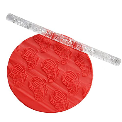 Rengue Acrylic Rolling Pin with 28 Patterns, Compliant Material, Comfortable Grip, 16 X 1 Cm, Lightweight for Dough and Pastry Acrylic Rolling Pin with 28 Patterns, Nan Kitchen (#20) - size: 52010 butterfly