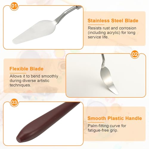 HARFINGTON 2pcs Palette Knife Painting Tool 2.4" x 0.87" Stainless Steel Art Spatula Pallet Knives Scrapers Tools with Plastic Handle for Acrylic Oil Canvas Mixing Spreading, Red/Silver - size: 2.4" x 0.87"