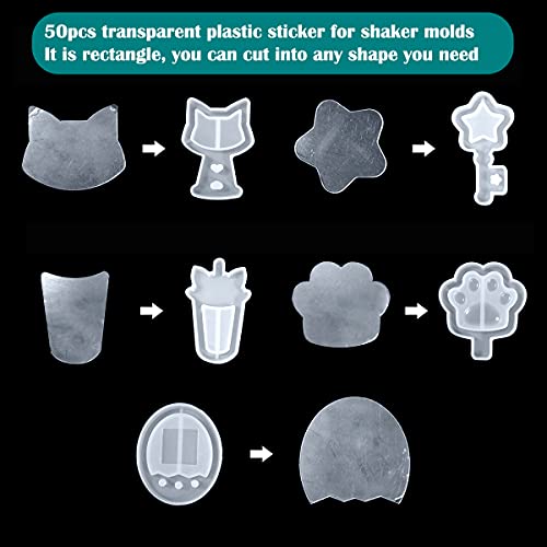 iSuperb 50 Sheets Thin Plastic Stickers Rectangular Sealing Protective Film PET Transparent Free Cutting for Silicone Resin Shaker Molds Quicksand DIY Pendant Jewelry Crafts - color: 50pcs