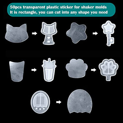 iSuperb 50 Sheets Thin Plastic Stickers Rectangular Sealing Protective Film PET Transparent Free Cutting for Silicone Resin Shaker Molds Quicksand DIY Pendant Jewelry Crafts - color: 50pcs