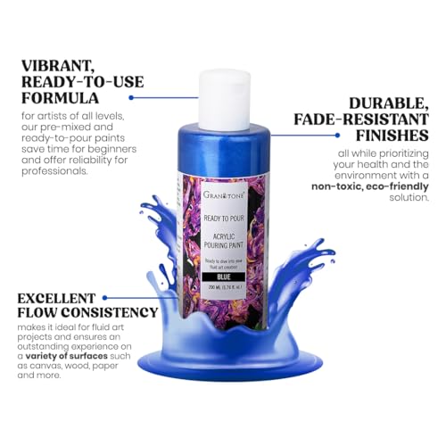 GRANOTONE Premium Metallic Acrylic Pouring Paint Blue Colour 6.76 fl oz 200 ml Ready to Use Superior High Flow Formula for Canvas Wood Paper Craft and Fluid Art Projects Made in India - color: BLUE