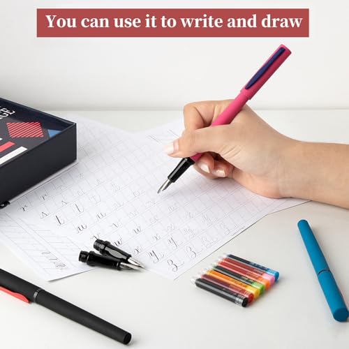 Calligraphy Pen Set,Fountain Pens with 7 Different Replaceable Nibs with 60 Ink Cartridges(12 Colors),Calligraphy Set for Beginner Writing Drawing