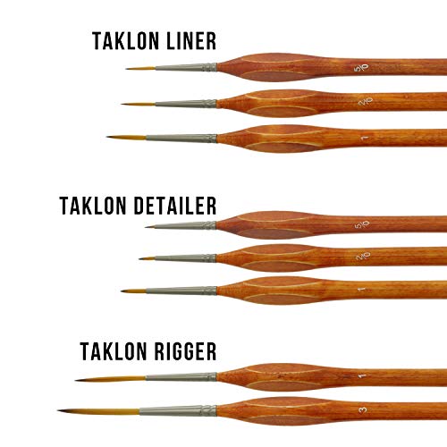 U.S. Art Supply 8 Piece Taklon Detail and Liner Artist Brush Set with Wood Comfort Grip Handles - Art, Detailing, Acrylic, Oil, Watercolor - style: 8-Piece
