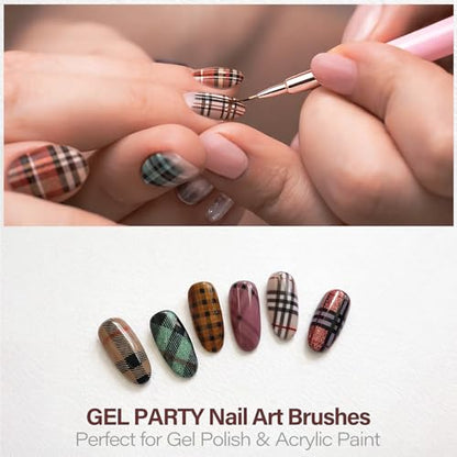 GELPARTY 7Pcs Gold Nail Art Brush Set - Professional Ultra-Fine Liner & Detail Brushes for Gel Polish & Acrylic Nails - Includes Agate Stone Palette & Brush Holder - Manicure Drawing Tool Kit - color: Gold