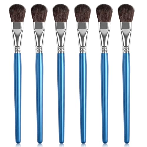 6 PCS Mop Brush for Acrylic Painting, 1 Inch Oval Watercolor Mop Brush | Mop Paint Brush, Blending Paint Brush with Wooden Handle for Acrylic Painting, Watercolor, Gouache, Face Body(Blue)