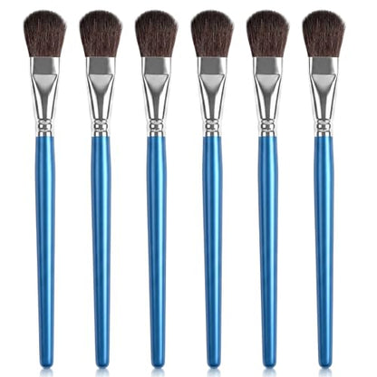 6 PCS Mop Brush for Acrylic Painting, 1 Inch Oval Watercolor Mop Brush | Mop Paint Brush, Blending Paint Brush with Wooden Handle for Acrylic Painting, Watercolor, Gouache, Face Body(Blue)