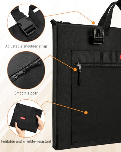 Nicpro Light Weight Art Portfolio Bag, 18x 24 Inches Waterproof Art Portfolio Case with Shoulder & Handle Carry, for Artwork, Poster, Sketch Drawing, Canvas, Photography, Solar Panel Storage - size: 18 x 24 inches