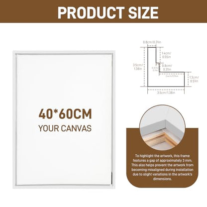 Canvas Floating Frame, Canvas Frame 0.75 inches deep Floater for Canvas Panel Oil Painting Wall Art Prints (White, 15.7x23.6) - color: White, size: 15.7x23.6