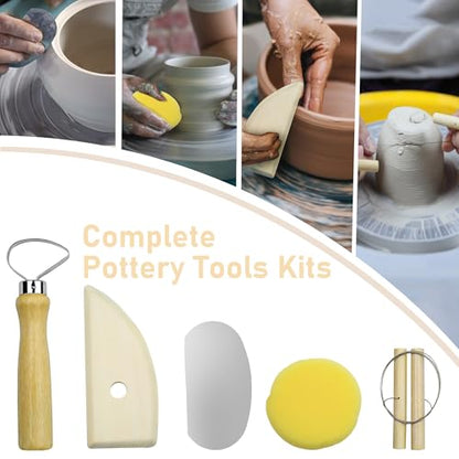 42 Pcs Pottery Tools Kit | Clay Sculpting Tools | Pottery Enthusiast Gifts | Stainless Steel & Wooden Handle | Portable Tools Set for Carving, Modeling, Shaping, Polymer | Ideal for Beginners, Artists