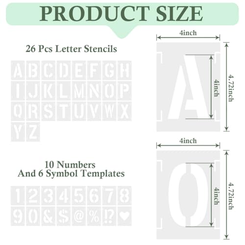 4 Inch 42 Pcs Reusable Letter Number Symbol Stencils, Plastic Painting Templates for Wood Wall Fabric Rock Chalkboard Signage School Door Porch DIY Art Craft Decoration Projects - size: 4 inch（White）