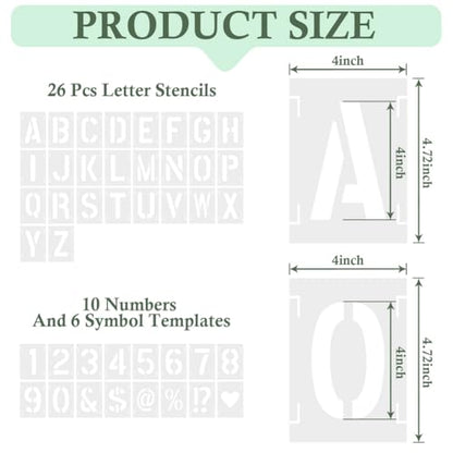 4 Inch 42 Pcs Reusable Letter Number Symbol Stencils, Plastic Painting Templates for Wood Wall Fabric Rock Chalkboard Signage School Door Porch DIY Art Craft Decoration Projects - size: 4 inch（White）