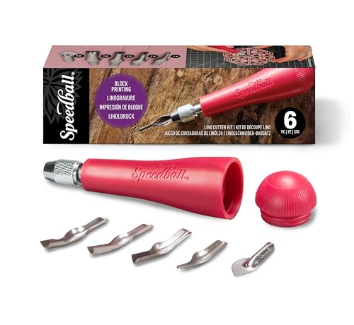 Speedball 4131 Linoleum Cutter – 5 Assorted Lino Cutters Includes Plastic Storage Handle, Made in The USA - color: Red, size: 1-Pack