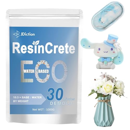 JDiction ResinCrete, 1000G Water-Based Eco-Friendly Formula, 20-30 Minutes Demold Fast Curing Eco Casting for Beginners, Mineral Casting Powder, Easy Mix for DIY Home Art - size: 1000G