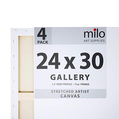 milo Stretched Artist Canvas | 24x30 inches | 4 Pack | 1.5” inch Thick Gallery Profile | 11 oz Primed Large Canvases for Painting, Ready to Paint Art Supplies for Acrylic, Oil - size: 24" x 30" Pack of 4