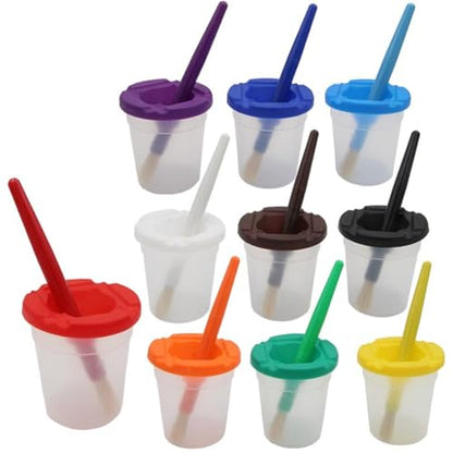 ordinarYone 10 x Leakproof Brush Wash Cups with Sealed Lid, Transparent Cup and Art Brush Set for Art Drawing