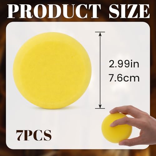 7pcs Round Pottery Sponges, Water Absorption Painting Tack Sponge for Clay, Pottery Tools Art Supplies for Leather Care Drawing Crafts Kitchen Shoes Ceramics- Yellow