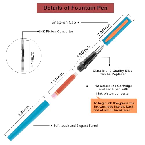 Calligraphy Pen Set,Fountain Pens with 7 Different Replaceable Nibs with 60 Ink Cartridges(12 Colors),Calligraphy Set for Beginner Writing Drawing
