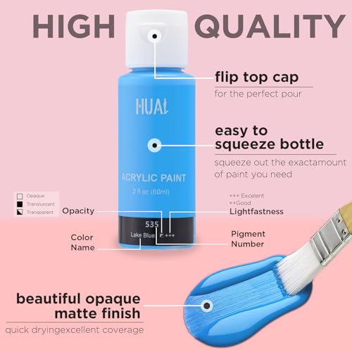 Acrylic Paint Set With 5 Brushes, 24 Colors (60ml, 2oz) for Artists Kids Beginners & Painters,Model/Canvas/Rock/Fabric/Glass/Stone/Ceramic/Wood Painting, Non Toxic - color: Clear Bottle (See-Through)