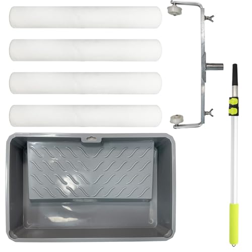 7 Pcs 18 Inch Paint Roller Kit, 14"-25" Adjustable Roller Frame, 2-4.7ft Thickened Extension Pole, 4 Pcs 18” Microfiber Paint Roller Covers, 24” Paint Tray for House Ceiling Wall Furniture Painting