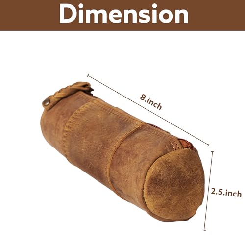 Leather Pencil Case -100% Leather Zippered Pen Pouch - Stationery Bag Pen Holder for Work & Office (Antique Brown) - color: Antique Brown