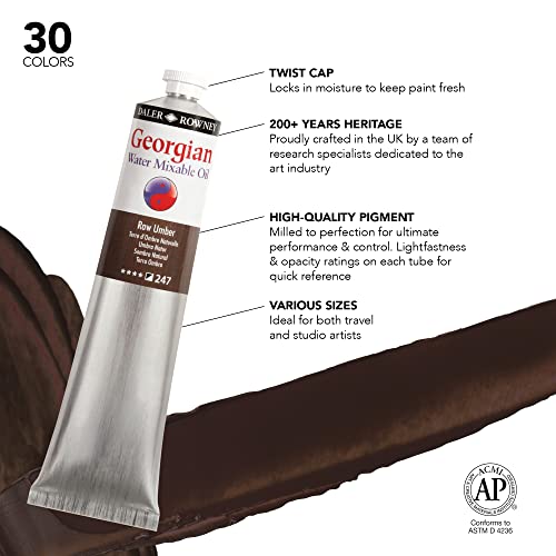 Daler-Rowney Georgian Water Mixable Oil Paint Raw Umber 200ml Tube - Art Paints for Canvas Paper and More - Oil Painting Supplies for Artists and Students - Artist Oil Paint for Any Skill Set
